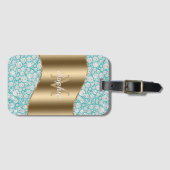 Glam Diamonds auf Aquamarin, Gold Monogram, Script Gepäckanhänger (Vorderseite (Horizontal))