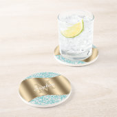 Glam Diamonds auf Aquamarin, Gold Monogram, Script Getränkeuntersetzer (Seite)