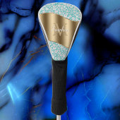 Glam Diamonds auf Aquamarin, Gold Monogram, Script Golf Headcover