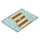 Glam Diamonds auf Aquamarin, Gold Monogram, Script Notizblock (Linke Seite)