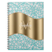 Glam Diamonds auf Aquamarin, Gold Monogram, Script Notizblock (Vorderseite)
