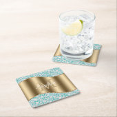 Glam Diamonds auf Aquamarin, Gold Monogram, Script Rechteckiger Pappuntersetzer (Vor Ort)