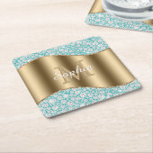 Glam Diamonds auf Aquamarin, Gold Monogram, Script Rechteckiger Pappuntersetzer (angewinkelt)
