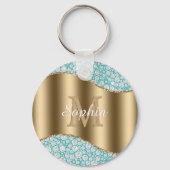 Glam Diamonds auf Aquamarin, Gold Monogram, Script Schlüsselanhänger (Vorderseite)