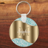 Glam Diamonds auf Aquamarin, Gold Monogram, Script Schlüsselanhänger (Vorderseite)