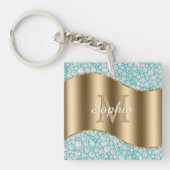 Glam Diamonds auf Aquamarin, Gold Monogram, Script Schlüsselanhänger (Vorderseite)