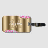 Glam Diamonds Fuchsia, Gold Monogram, Skriptname Gepäckanhänger (Vorderseite (Horizontal))