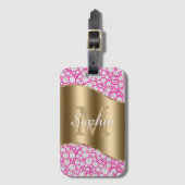 Glam Diamonds Fuchsia, Gold Monogram, Skriptname Gepäckanhänger (Vorderseite Vertikal)