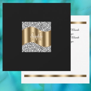 Glam Diamonds, Gold Monogram, Name, Nachricht Dankeskarte
