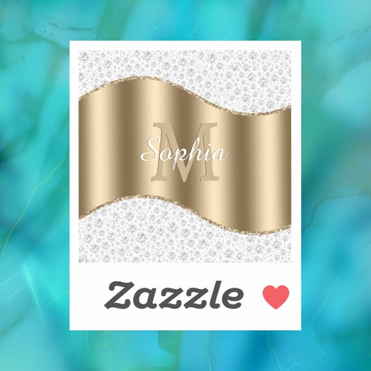 Glam Diamonds, Gold Monogram, Skriptname Aufkleber