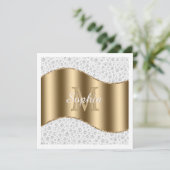 Glam Diamonds, Gold Monogram, Skriptname Einladung (Stehend Vorderseite)