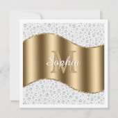 Glam Diamonds, Gold Monogram, Skriptname Einladung (Vorderseite)