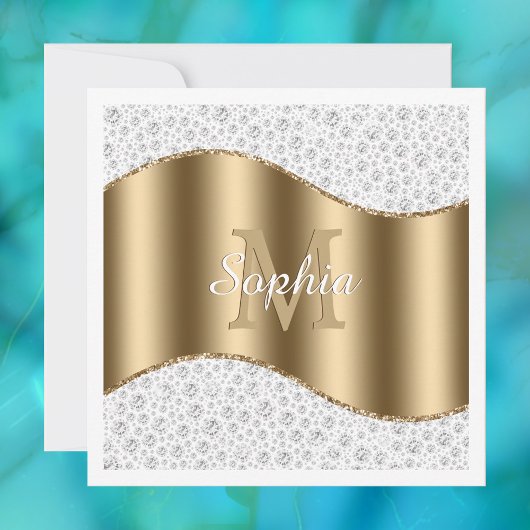 Glam Diamonds, Gold Monogram, Skriptname Einladung