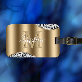 Glam Diamonds on Black, Gold Monogram, Script Name Gepäckanhänger