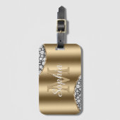 Glam Diamonds on Black, Gold Monogram, Script Name Gepäckanhänger (Vorderseite Vertikal)