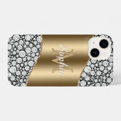Glam Diamonds on Black, Gold Monogram, Script Name iPhone Hülle (Rückseite (Horizontal))