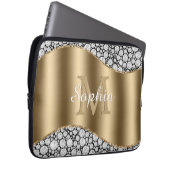 Glam Diamonds on Black, Gold Monogram, Script Name Laptopschutzhülle (Vorne Rechts)