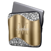 Glam Diamonds on Black, Gold Monogram, Script Name Laptopschutzhülle (Vorderseite Links)