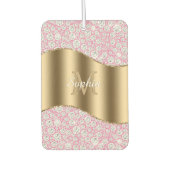 Glam Diamonds on Pink, Gold Monogram, Script Name Autolufterfrischer (Vorderseite)