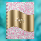 Glam Diamonds on Pink, Gold Monogram, Script Name Notizblock