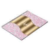 Glam Diamonds on Pink, Gold Monogram, Script Name Notizblock (Linke Seite)