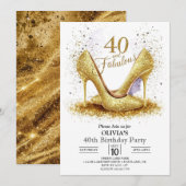 Glam Digital Gold 40. Geburtstag Einladung (Vorne/Hinten)