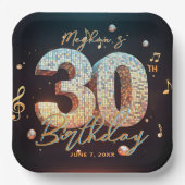Glam Disco Ball Music Notes 30th Birthday Party Pappteller (Vorderseite)