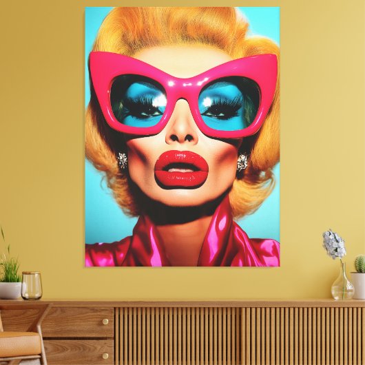 Glam Diva in Retro Shades Leinwanddruck (Insitu (Wohnzimmer))