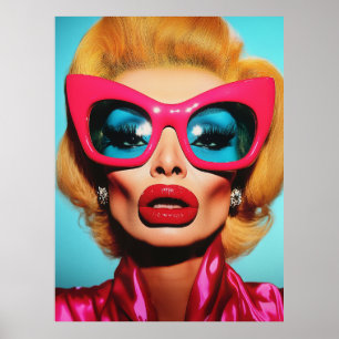 Glam Diva in Retro Shades Poster