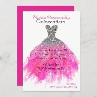 Glam Dress Quinceañera Einladung