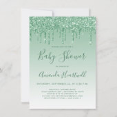 Glam Dripping Glitzer Green Baby Shower Einladung (Vorderseite)