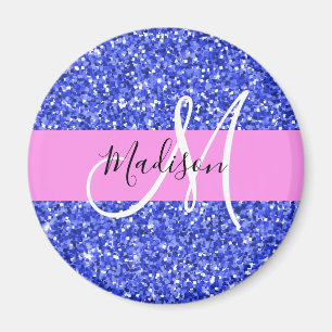 Glam Dunkelblau Pink Glitter Funkeln Name Monogram Magnet
