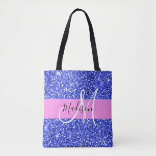 Glam Dunkelblau Pink Glitter Funkeln Name Monogram Tasche