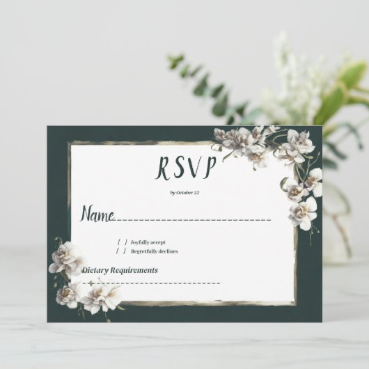 Glam dunkelgrüne goldfarbene Blume UAWG Einladung (Stehend Vorderseite)