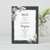 Glam dunkelgrünes Gold, weißer Orchideen - Program Einladung (Stehend Vorderseite)