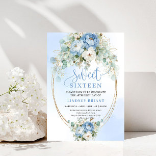 Glam Dusty Blue Pfingstrose Gold Sweet Sixteen Ein Einladung