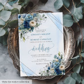 Glam Dusty Blue Silver Frame Wedding Einladung