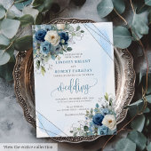 Glam Dusty Blue Silver Frame Wedding Einladung