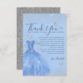 Glam Dusty Blue Silver Glitzer Dress Quinceanera Dankeskarte (Vorne/Hinten)