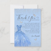 Glam Dusty Blue Silver Glitzer Quinceanera Foto Dankeskarte (Vorderseite)