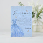 Glam Dusty Blue Silver Glitzer Quinceanera Foto Dankeskarte (Stehend Vorderseite)