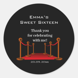 Glam Elegant Black & Red Tepet Sweet 16 Vielen Dan Runder Aufkleber