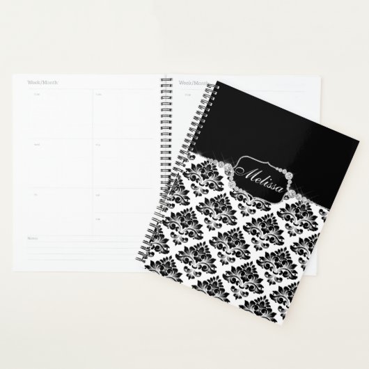 Glam Elegant Schwarz-weiß Damask Diamonds Bath Mat Planer (Anzeige)