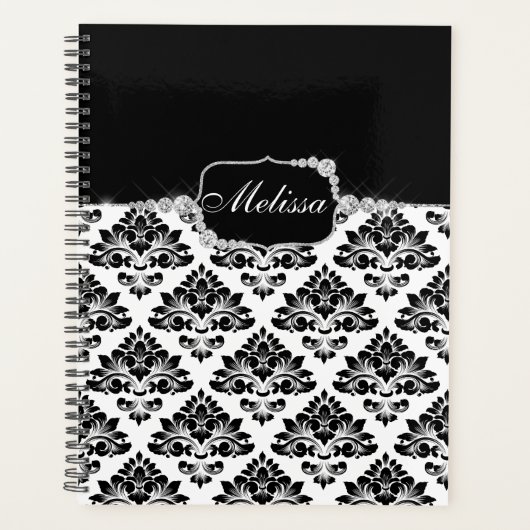 Glam Elegant Schwarz-weiß Damask Diamonds Bath Mat Planer (Vorderseite)