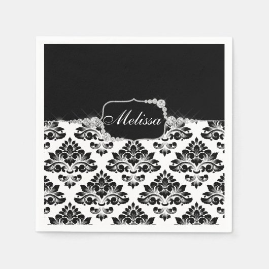 Glam Elegant Schwarz-weiß Damask Diamonds Bath Mat Serviette (Vorderseite)