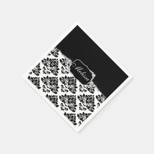 Glam Elegant Schwarz-weiß Damask Diamonds Bath Mat Serviette (Ecke)