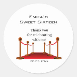Glam Elegant White & Red Tepet Sweet 16 Vielen Dan Runder Aufkleber