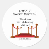 Glam Elegant White & Red Tepet Sweet 16 Vielen Dan Runder Aufkleber (Vorderseite)