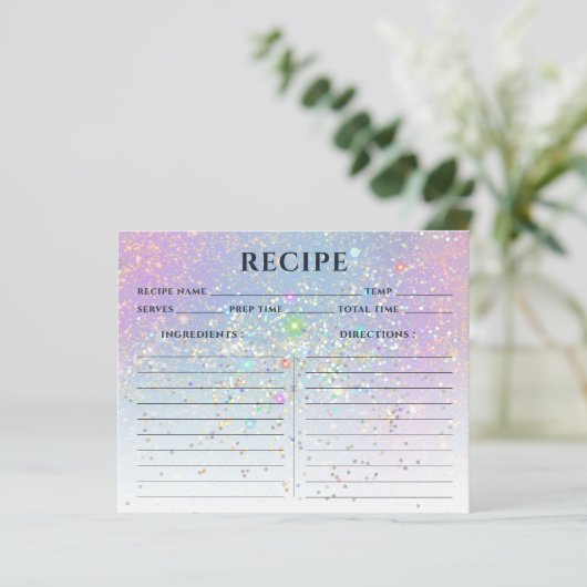 Glam Elegante Holographic Gold Glitzer Rezept Card (Stehend Vorderseite)