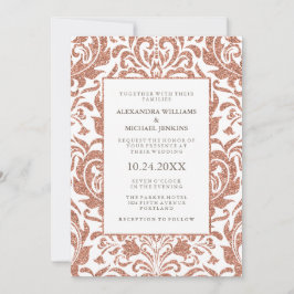 Glam Elegante Imitate Rose Gold Glitzer Damask Hoc Einladung